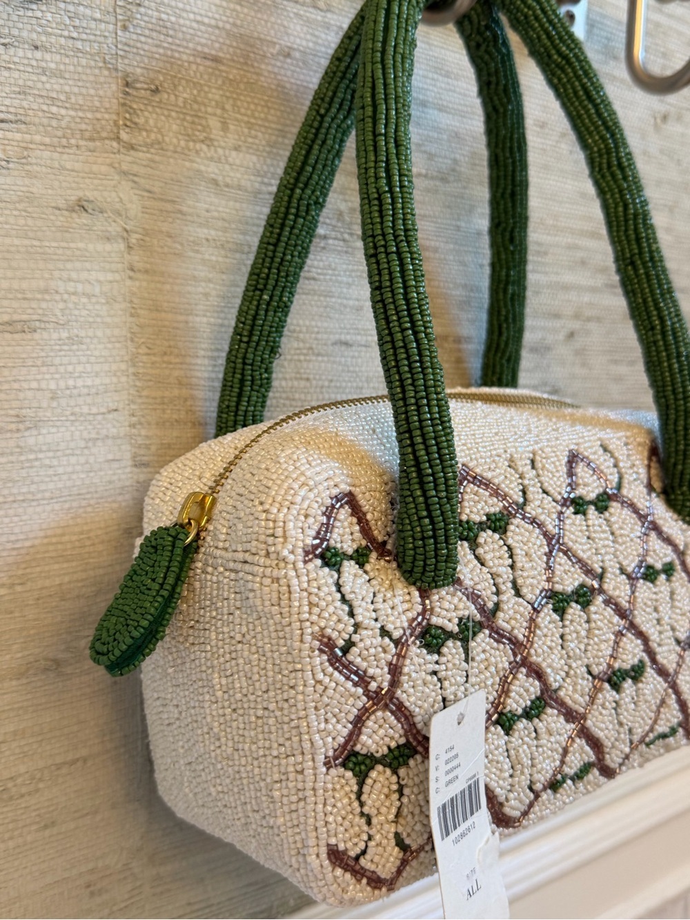 NWT new Anthropologie beaded box shaped shoulder bag green bows white - Picture 9 of 17